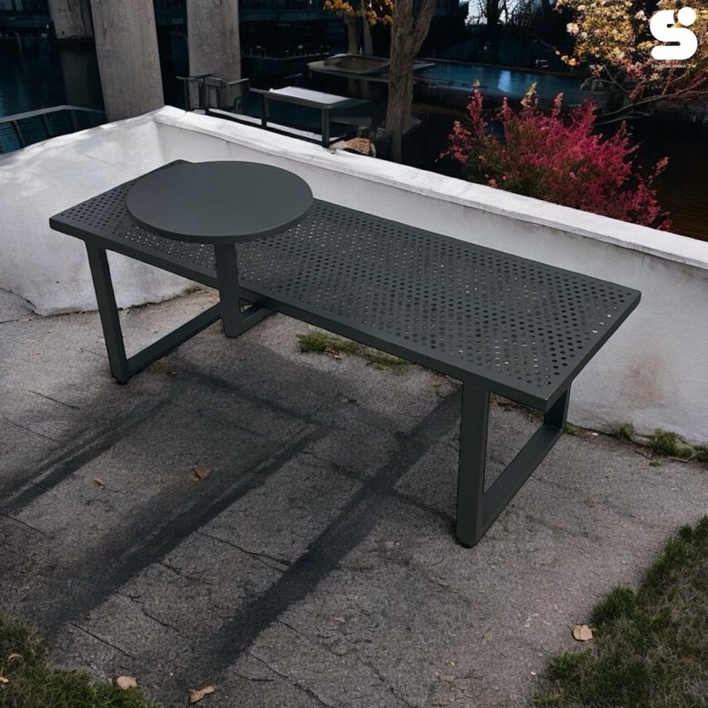 Metal Perforated Chair Round Dining Table Set Indoor Outdoor Dining Set / Durable Home Cafe Leisure Table and Chairs - เก้าอี้โซฟา - โลหะ สีดำ