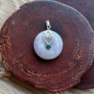 Natural Jadeite Type A - 925 Silver Lavender Jade Peace Buckle Pendant
