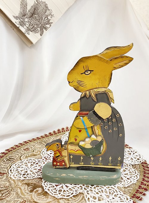 好日。戀物 【好日戀物】德國vintage手繪復活節彩兔木製童趣裝飾擺飾品收藏
