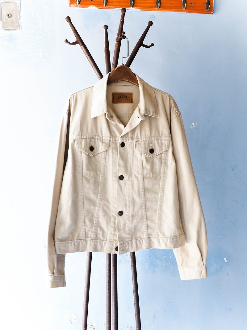 River Hill - levis Hokkaido Beige Loving autumn wind shirt jacket thin pounds tannins antique vintage neutral shirt oversize vintage denim - เสื้อแจ็คเก็ต - ผ้าฝ้าย/ผ้าลินิน ขาว