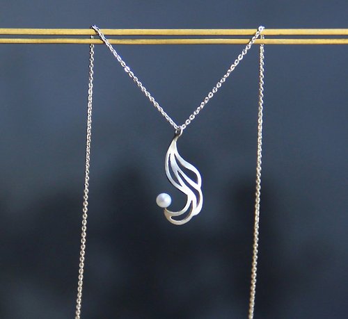 目目設計Gaze 花蕾系列 - 花蕾螺旋珍珠 - 925純銀手作項鍊 包裝 禮物