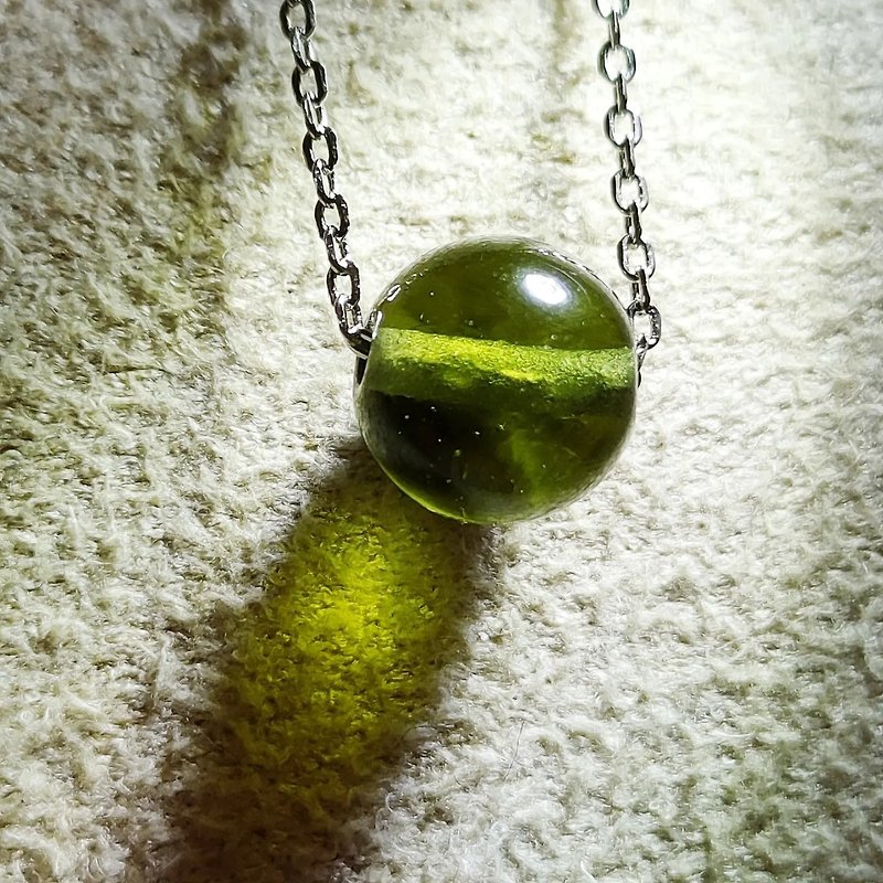 純銀 項鍊 綠色 - 捷克隕石圓珠鎖骨鍊 尺寸請私訊 最大13mm