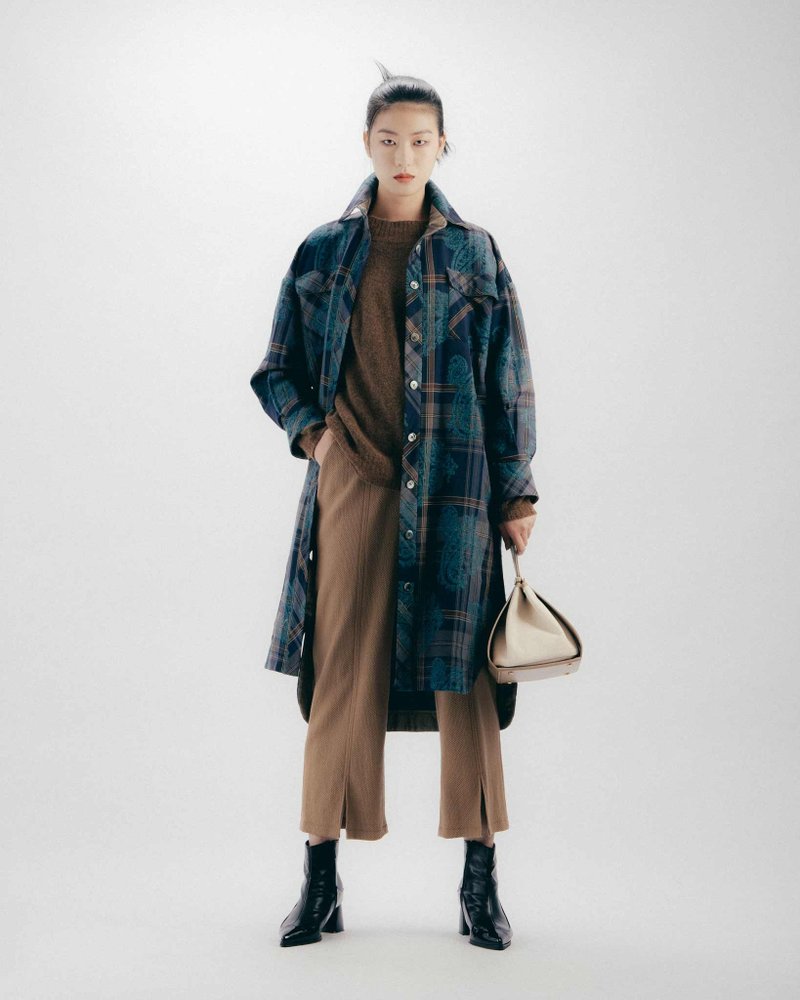 UUIN_藍格長襯衫外套 - 女裝上衣 - 羊毛 綠色