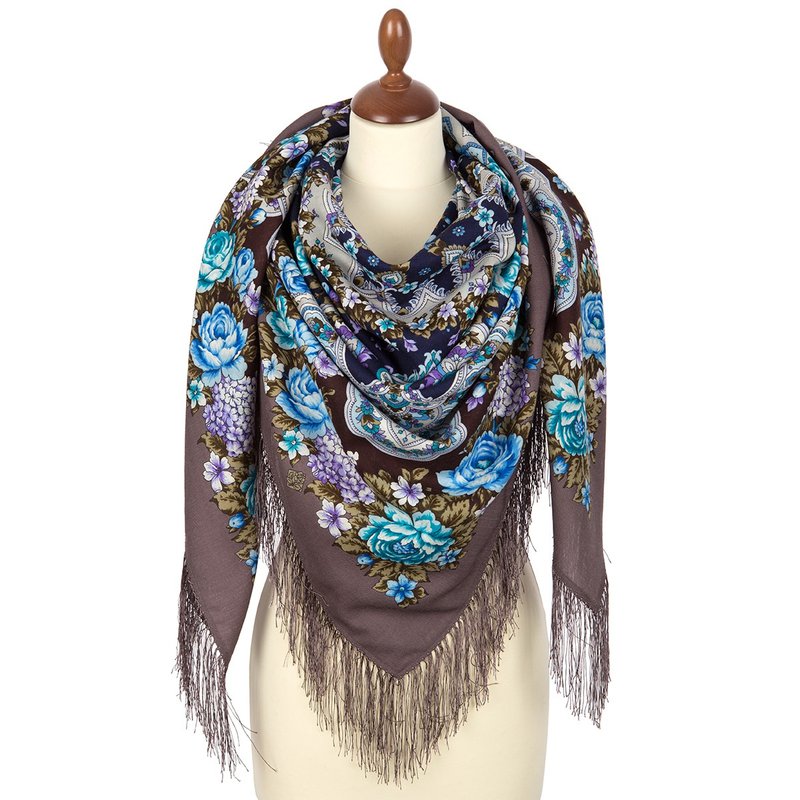 Pavlovo Posad Russian Shawl 100% Wool Scarf Silk Tassels 146x146 cm 1800-1 Queen - 絲巾 - 羊毛 多色