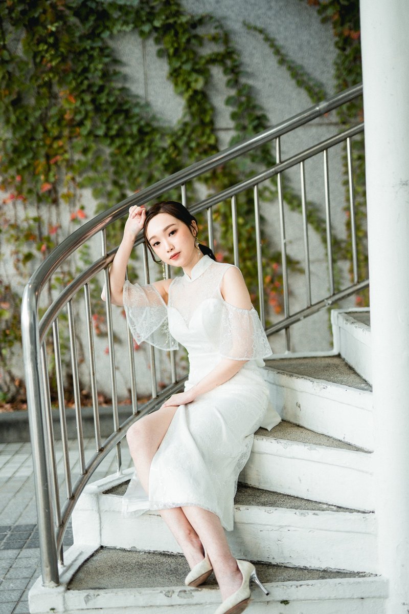 WhiteLits香港自家設計輕婚紗輕晚裝旗袍 - 旗袍/改良式旗袍 - 其他材質 白色