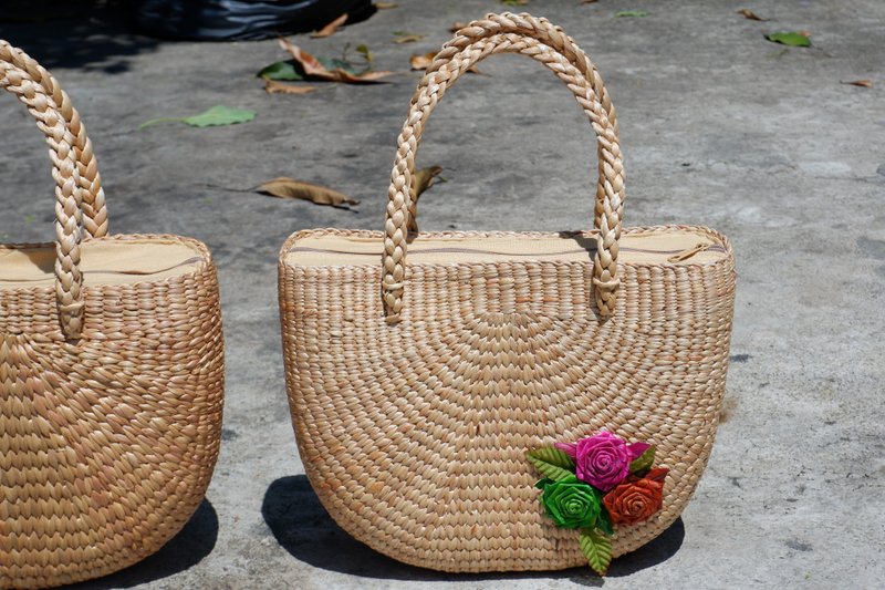 Woven bag, water hyacinth woven bag, women's handbag, Summer bag, Vintage - 手提包/手提袋 - 植物．花 