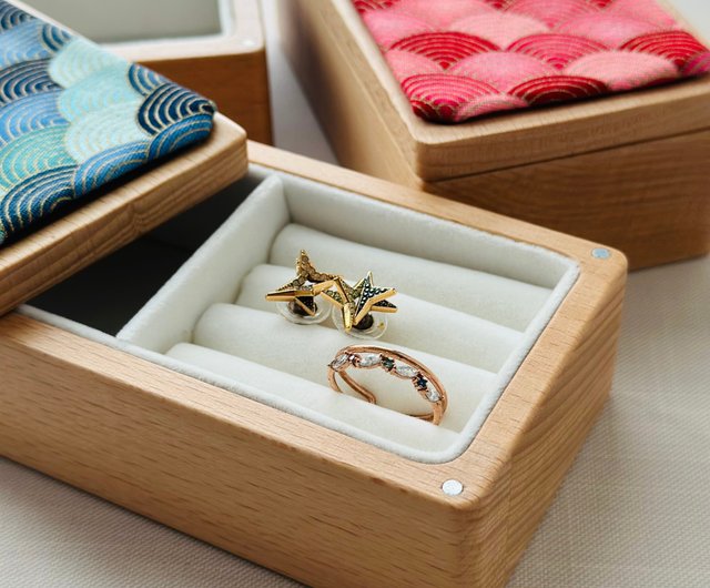 和風ブルーファン無垢材ジュエリーボックス - ショップ Bagel Baggo