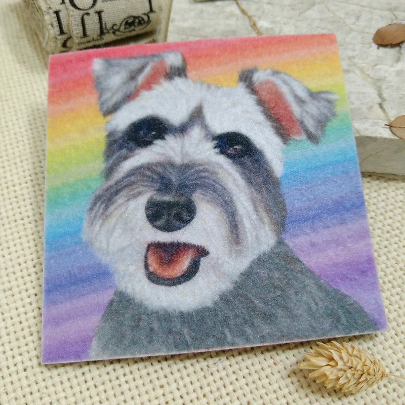 Schnauzer-Mizai-Non-woven coaster-Absorptive coaster~Rainbow blooming - Coasters - Polyester 