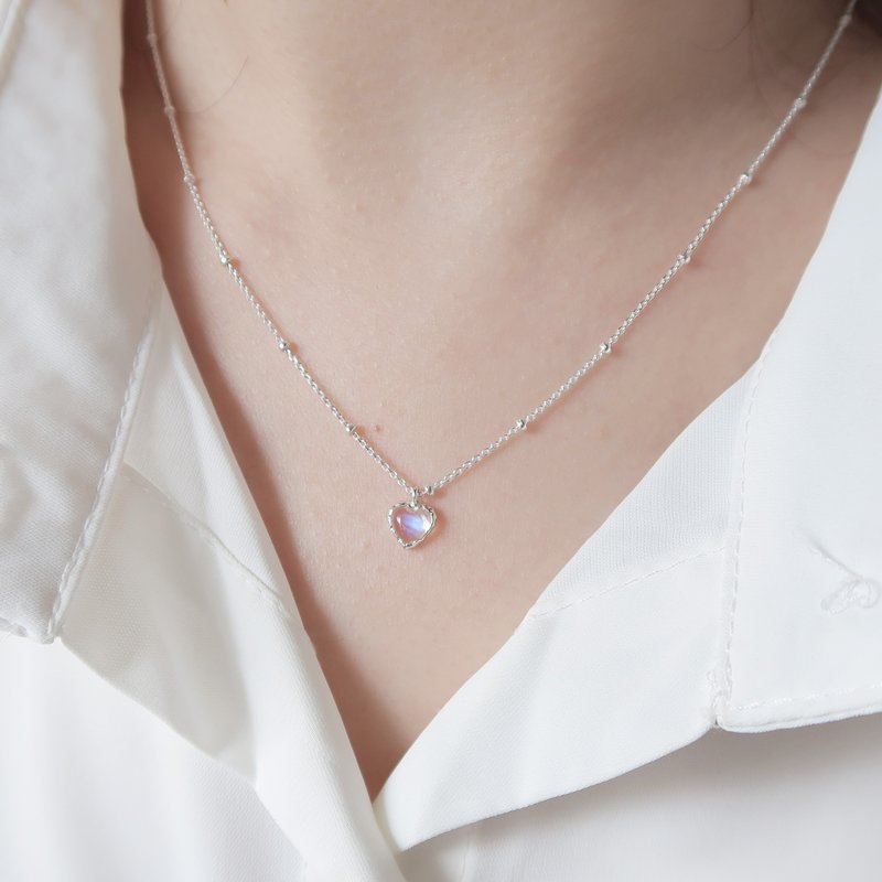 Valentine's Day gift 925 sterling silver moonstone lace love dot chain necklace long chain free packaging - สร้อยคอ - เงินแท้ ขาว