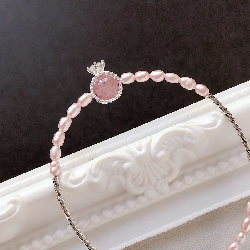[My Little Princess] Strawberry Crystal Ring Purple Pearl 925 Silver Natural Stone Bracelet