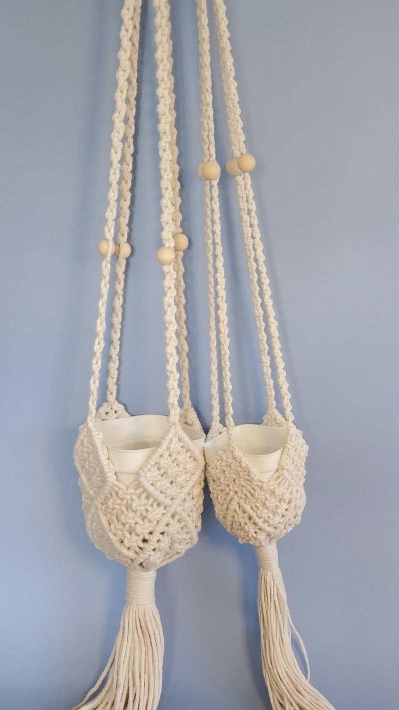 Cotton rope woven hanging basket BCD model - ตกแต่งต้นไม้ - ผ้าฝ้าย/ผ้าลินิน 