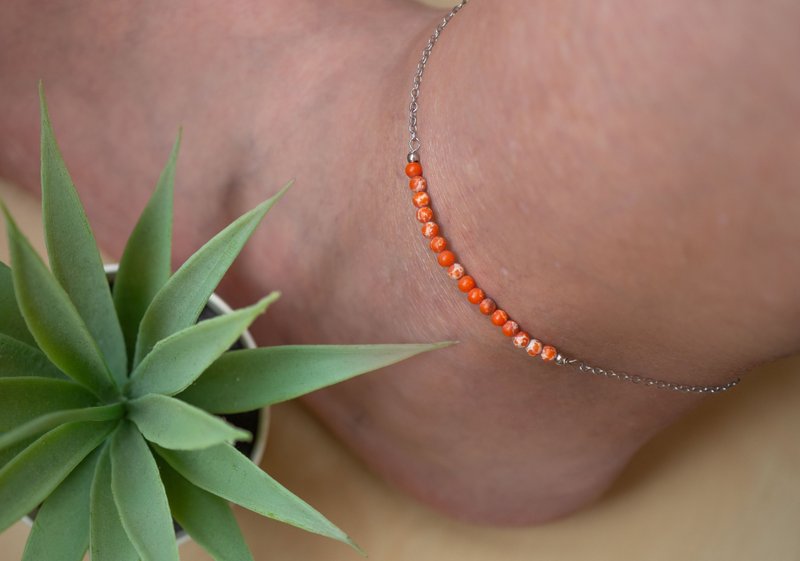 925 Silver Leg Bracelet, Variscite Anklet, Gemini Crystal, Leo stone - 手鍊/手環 - 寶石 粉紅色