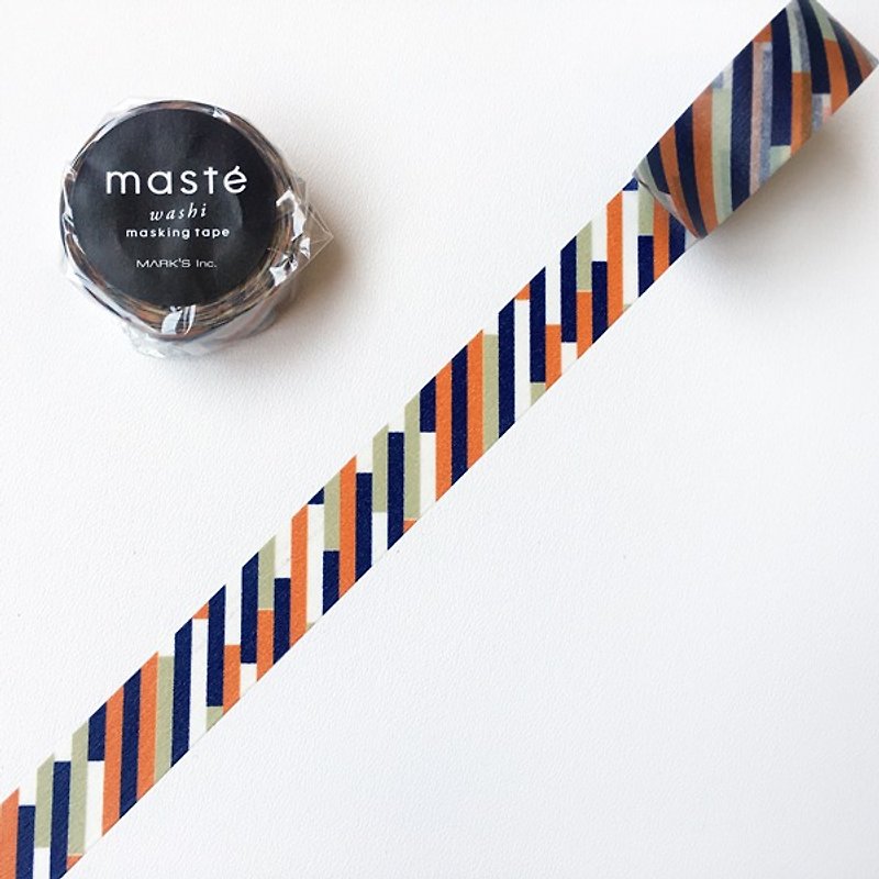 maste 和紙膠帶 Multi Pattern【多色線條-海軍藍 (MST-MKT185-NV)】 - 紙膠帶 - 紙 多色