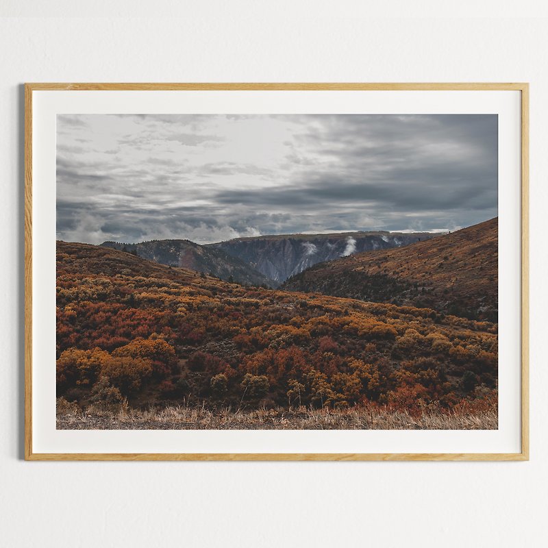 Foggy Fall Landscape Autumn Mountains Brown Plants Grey Sky Wet Soil Water - Posters - Paper 