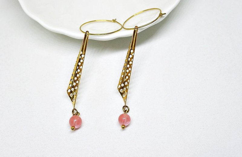Bronze natural stone * X * Red Crystal - ring type pin earrings