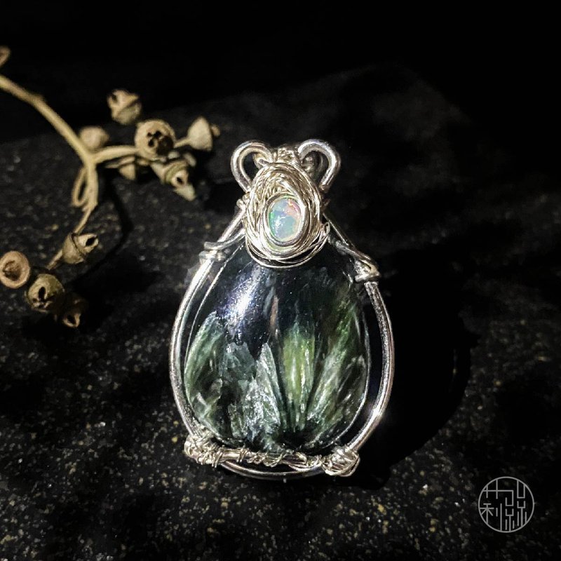 水晶 項鍊 綠色 - 【獨一無二款】綠龍晶項鍊 蛋白石 金屬編織(附皮繩)