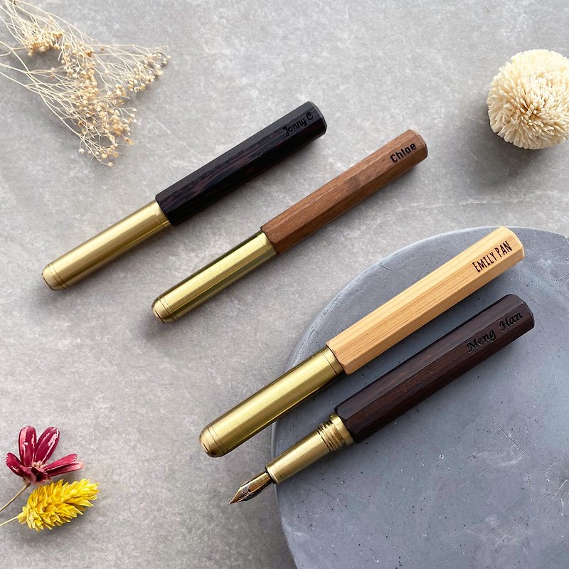 [Quick Customization] Bronze-Log Corner Fountain Pen Free Engraving - Fountain Pens - Wood Brown