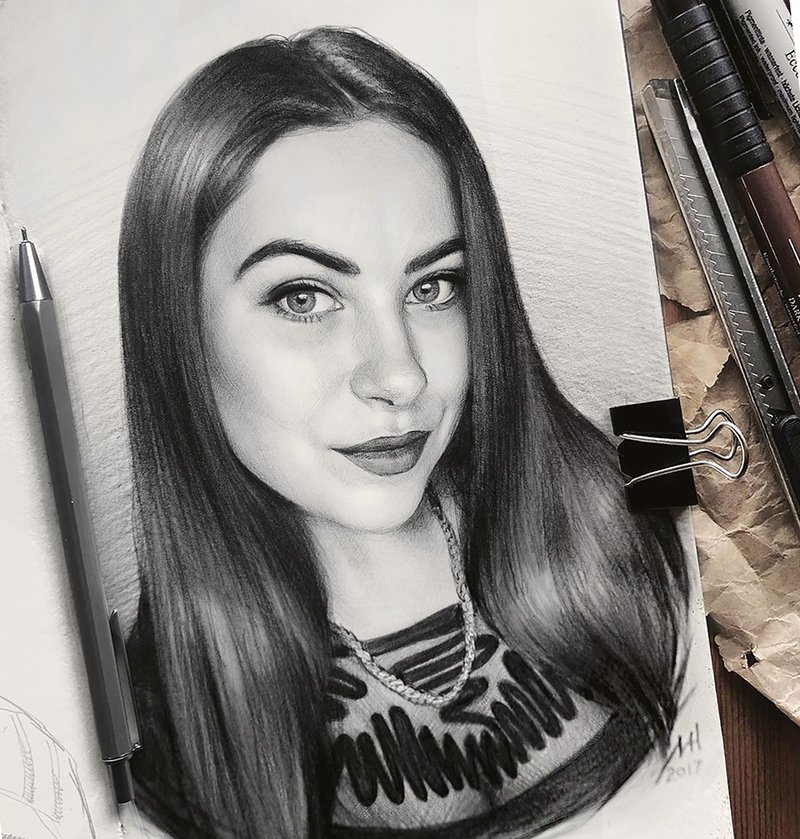 Realistic custom pencil portrait from photo, personalized hand drawn portrait - ภาพวาดบุคคล - กระดาษ ขาว