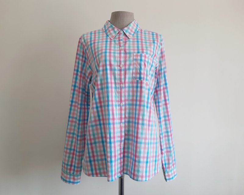 Medium Vintage CROFT & BARROW Blue Pink Check Shirt Womens Long Sleeve Blouse M - 女上衣/長袖上衣 - 其他材質 多色