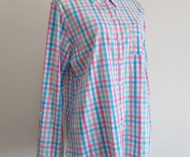 Katie ピンク チェック 半袖シャツ ブラウス org.jpg