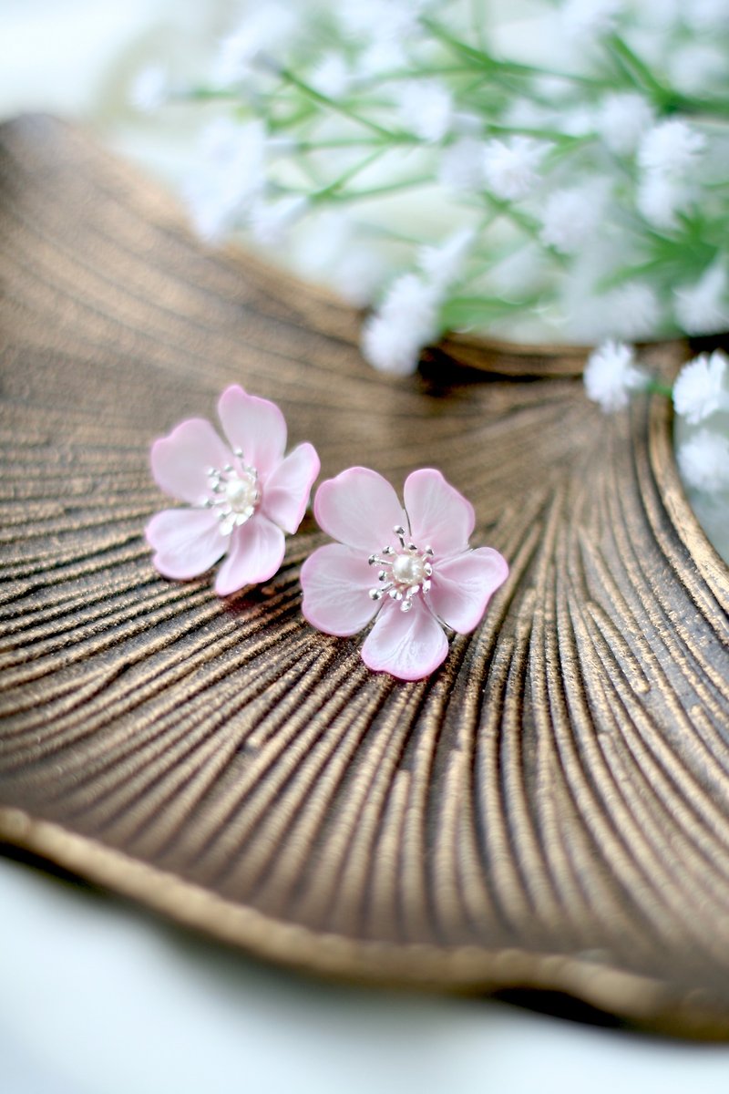 Cherry blossom earrings, Sakura earrings, Flower Earrings, Clip-on earrings - Earrings & Clip-ons - Porcelain Pink