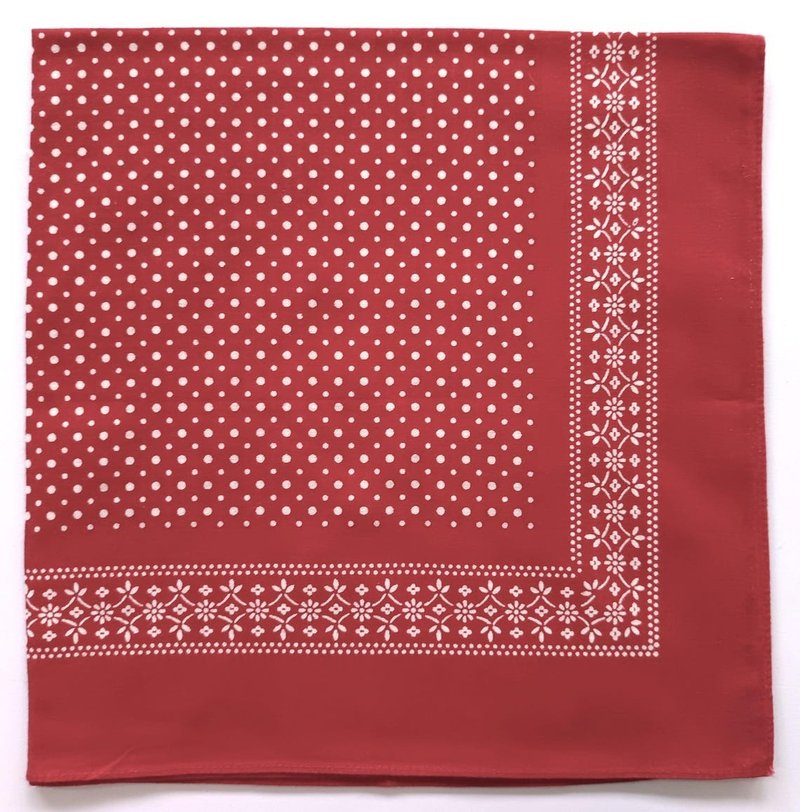 Dots and Floral Bandana, 21 x 21 inches, Red Bandana, Cotton, Holiday Gifts - 絲巾 - 棉．麻 紅色