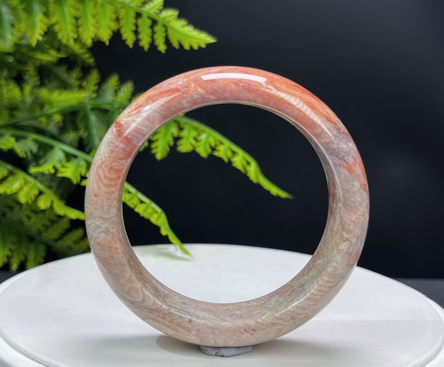 高品質漸變粉白珊瑚玉手镯53MM 冰潤高瓷萬花筒雙天眼旺運聚財