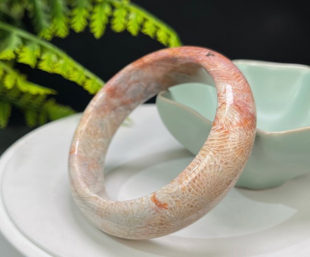 高品質漸變粉白珊瑚玉手镯53MM 冰潤高瓷萬花筒雙天眼旺運聚財