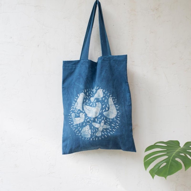 wings gathering | L size | natural indigo Tote Bag - Messenger Bags & Sling Bags - Cotton & Hemp Blue