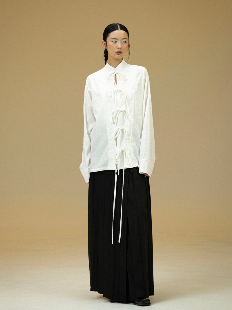 新中式復古 / 禪意鏤空綁帶襯衫 - 女襯衫 - 其他材質 多色