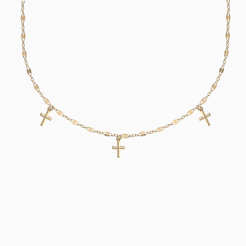Triple Cross Lace Chain Choker Necklace - 14K Gold Filled - สร้อยคอ - โลหะ สีทอง
