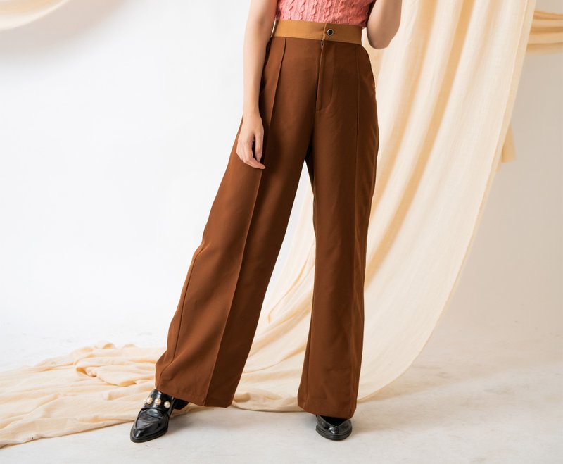 舒活 直筒長褲Hygge High Waisted Pants - 女長褲 - 聚酯纖維 咖啡色