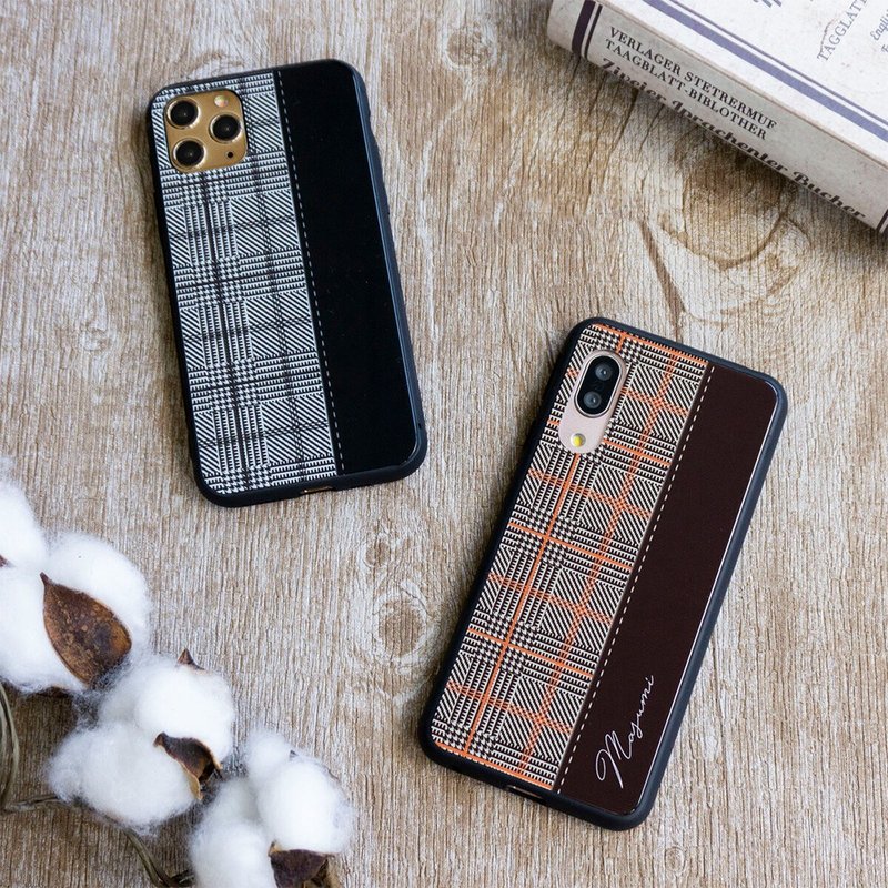 Multi-device compatible smartphone case, glass [Glen check, personalized] Check Brown lettering, original iPhone android JI43U - เคส/ซองมือถือ - แก้ว สีนำ้ตาล