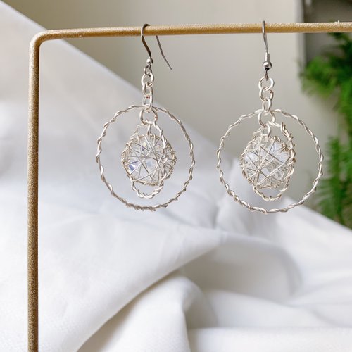 YLANG 金屬線手創飾品 YLANG【晶網交錯-淺色】立體水晶纏繞耳環Swarovski/藝術銅線