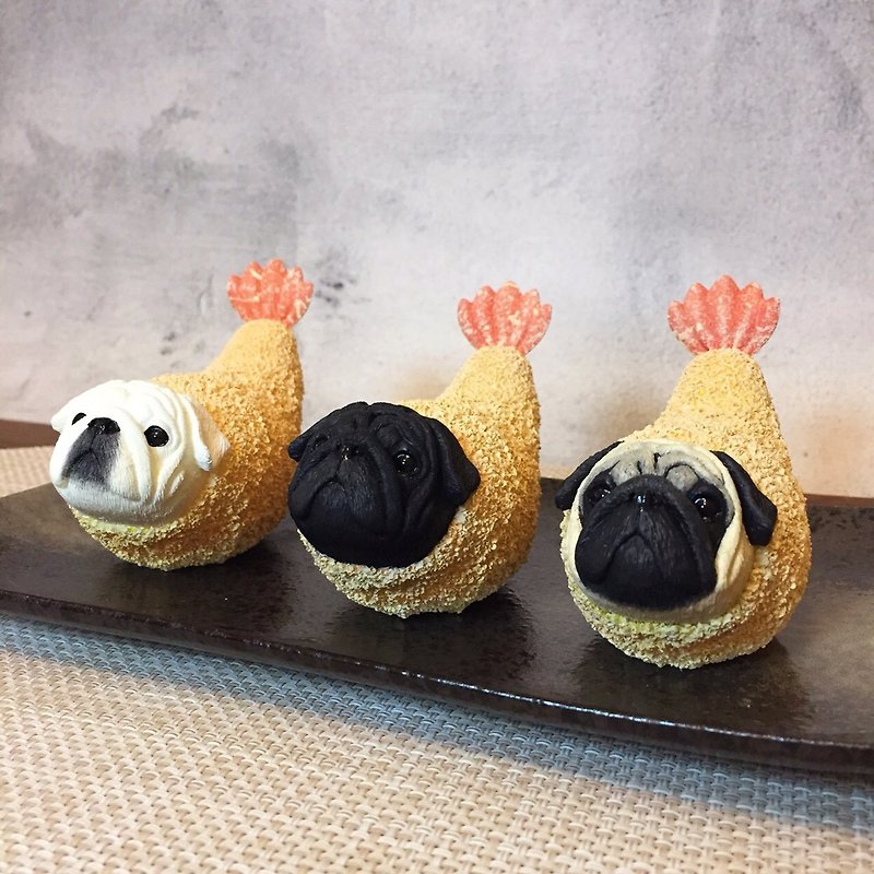 Japanese fried shrimp pug | Pug / animal ornaments / office healing / gifts - ของวางตกแต่ง - เรซิน สีเหลือง