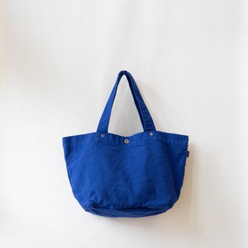 Boat-shaped tote bag L [Ruri] (VC-7L) - กระเป๋าถือ - ผ้าฝ้าย/ผ้าลินิน สีน้ำเงิน