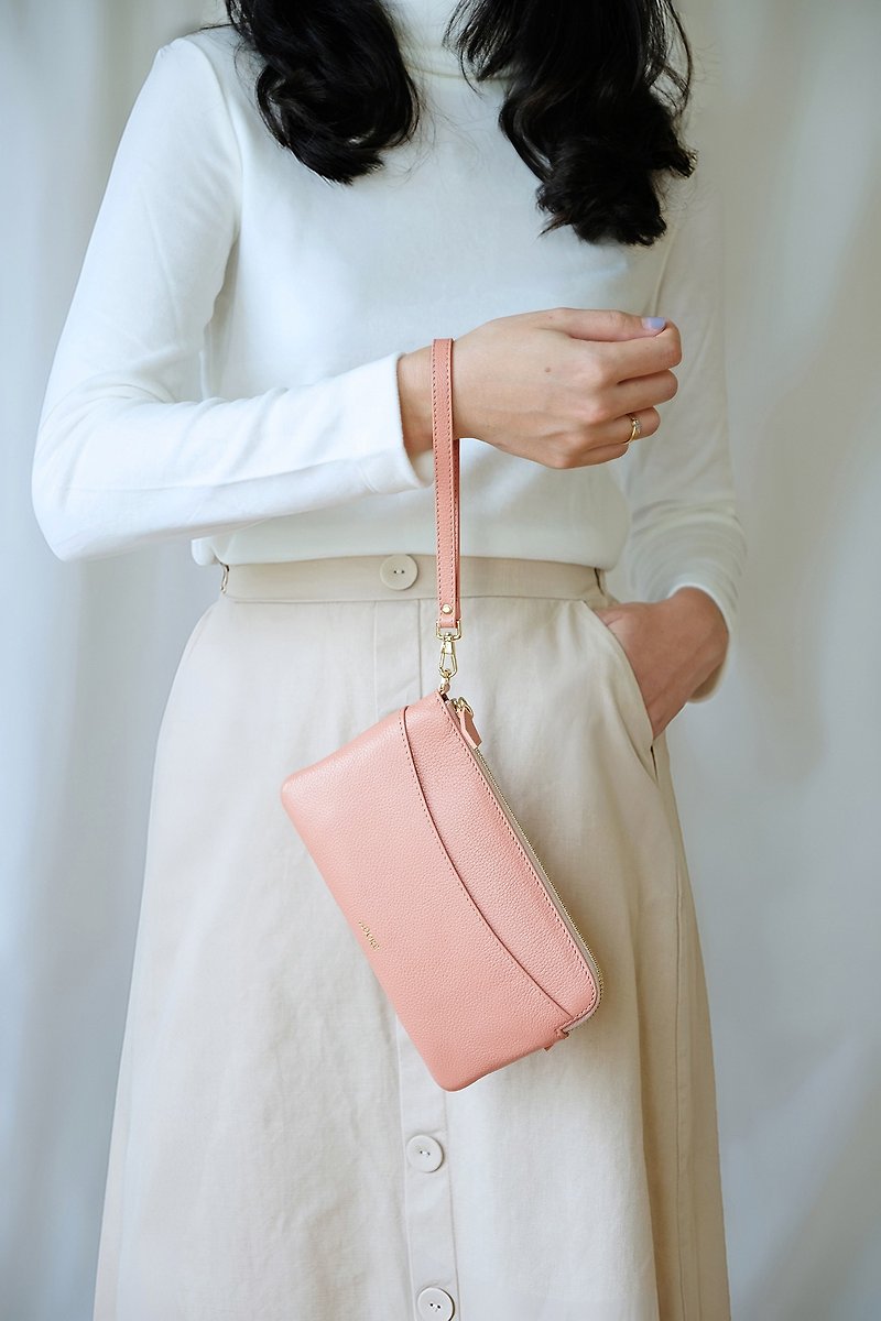 OLIVIA - Clutch/Crossbody Zipper Wallet -  Misty Rose - Wallets - Genuine Leather Pink