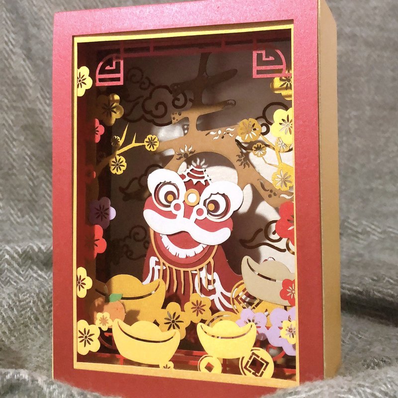 3D Paper Sculpture Story Heart Card New Year Lion Dance DIY Set - Cards & Postcards - Paper Red