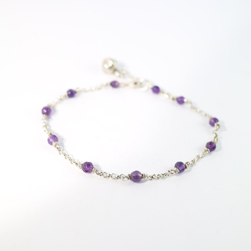 寶石 手鍊/手環 紫色 - 微笑點點~紫水晶純銀手鍊