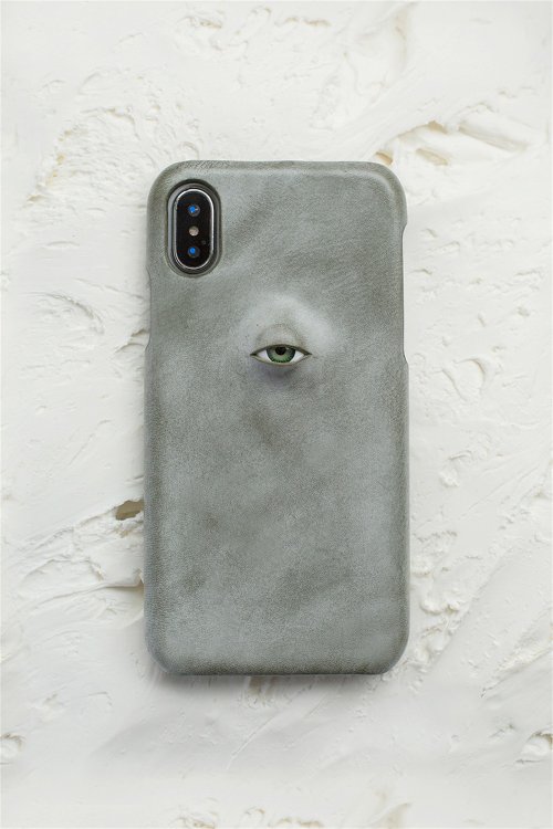 pinkpunkplank 橄欖綠 眼珠題材 手工真皮iPhone手機殼 保護套 義大利植鞣牛皮