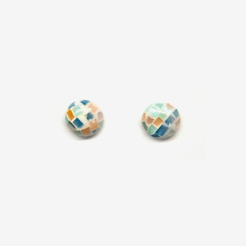 Mosaic Shell Earrings - Yellow&Blue, Post Earrings, Clip on Earrings - Earrings & Clip-ons - Gemstone Yellow