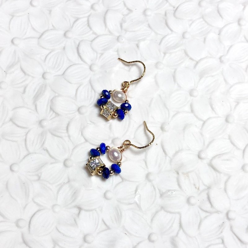 【若桑】【歲石記】我心永恆。Lazurite/青金石。耳環/九月誕生石 - 耳環/耳夾/耳骨夾 - 半寶石 藍色