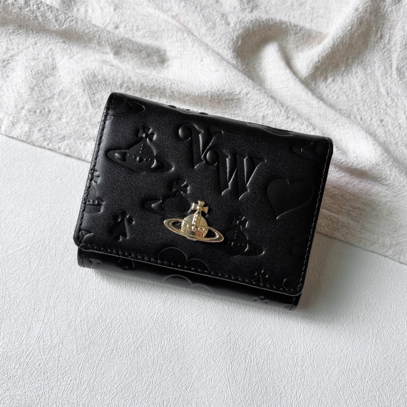 Vintage Vivienne Westwood 絎縫壓紋口金短夾 - 錢包/皮夾/長短夾 - 真皮 黑色