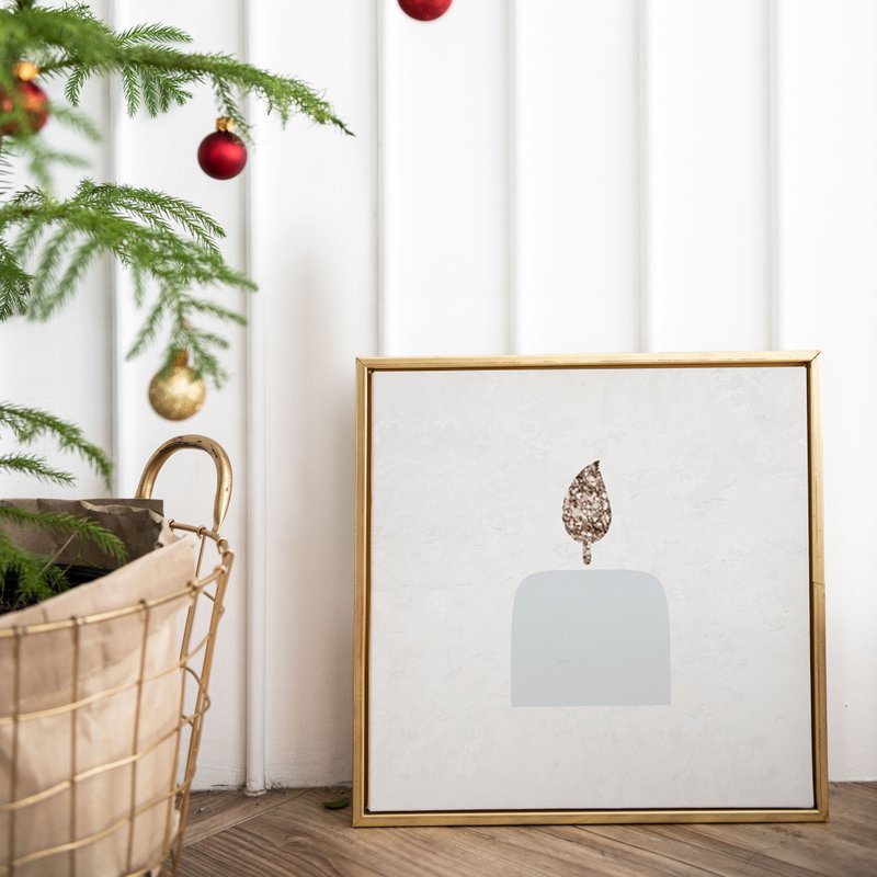 Winter gifts -  candle - Square Prints, Wall Art, Winter print, Christmas - โปสเตอร์ - ผ้าฝ้าย/ผ้าลินิน สีทอง