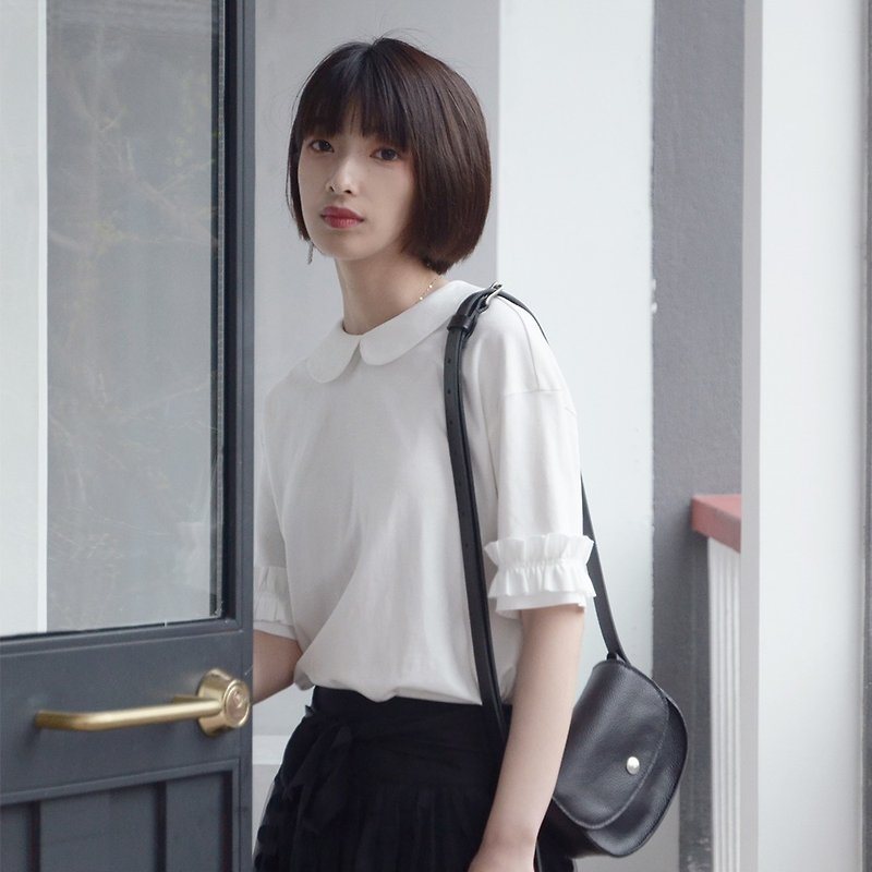 Japanese doll collar T-shirt - white | T-shirt | spring and summer models | cotton + spandex | Sora-280 - เสื้อยืดผู้หญิง - ผ้าฝ้าย/ผ้าลินิน ขาว