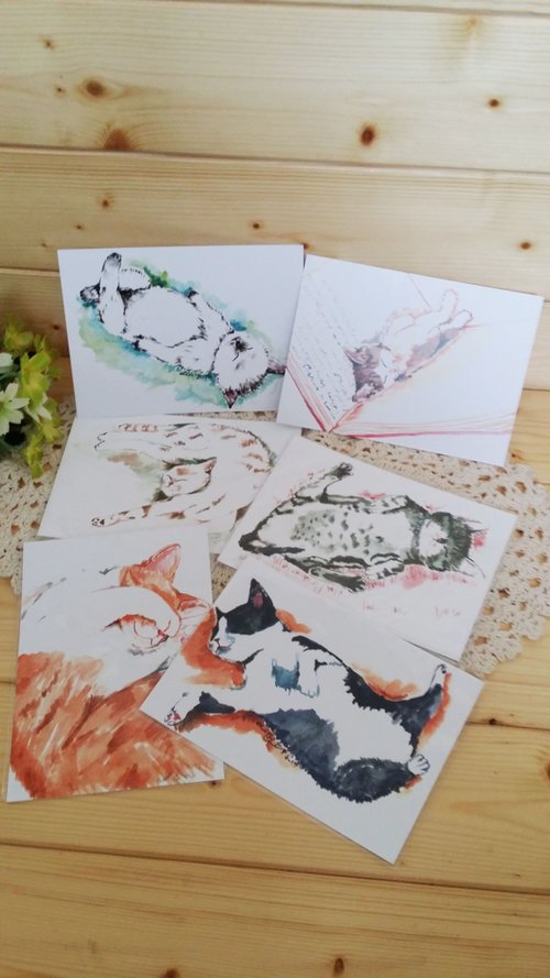 Cat Sleeping Series-a complete set of six. postcard