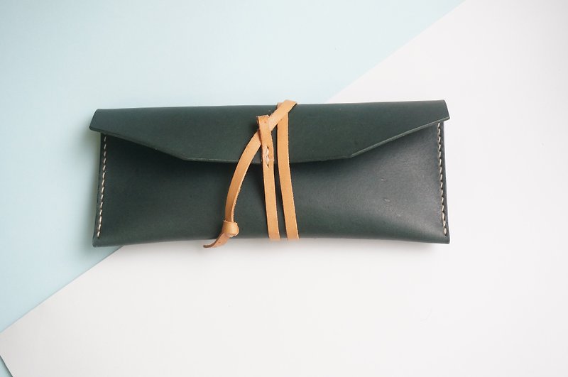 Green tied rope storage pencil case - Pencil Cases - Genuine Leather Green