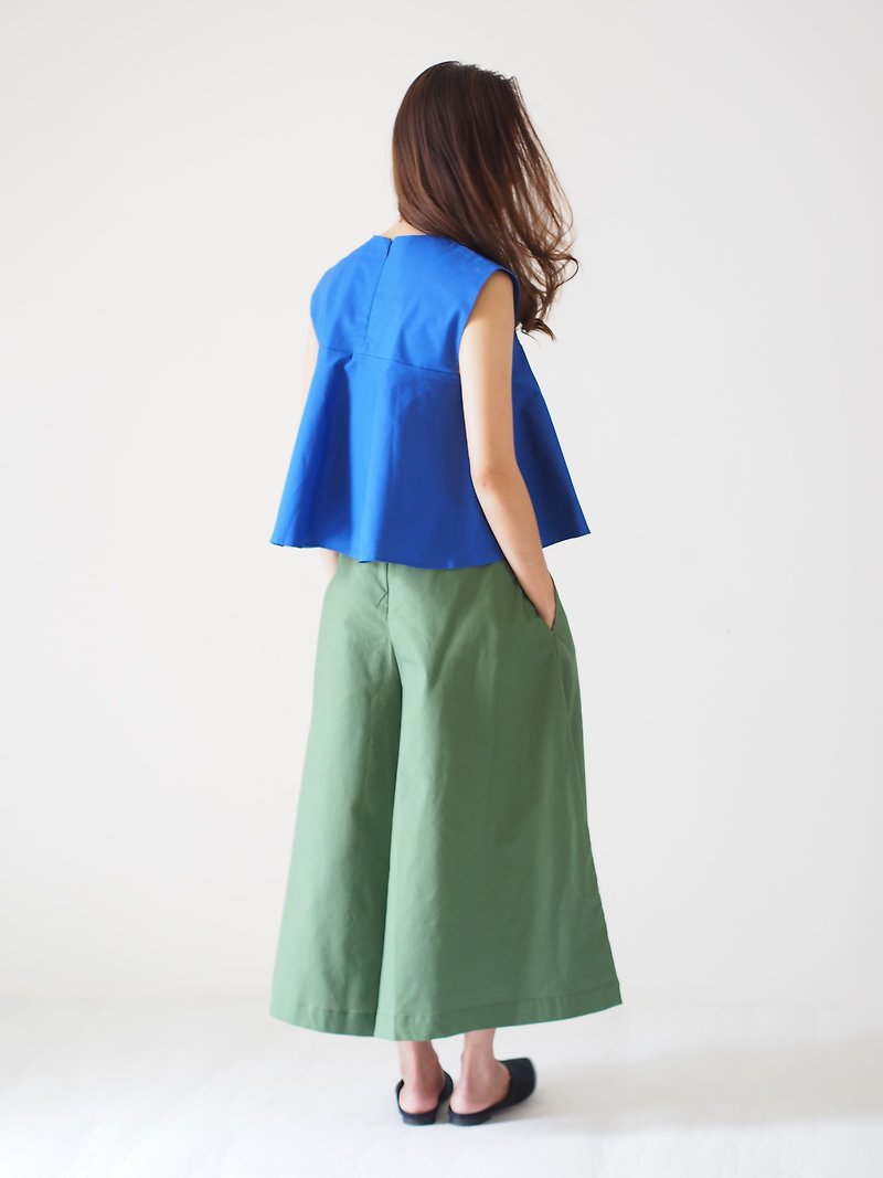 ManiBleu Frill Cotton Top - Cobalt - 女裝 上衣 - 棉．麻 藍色
