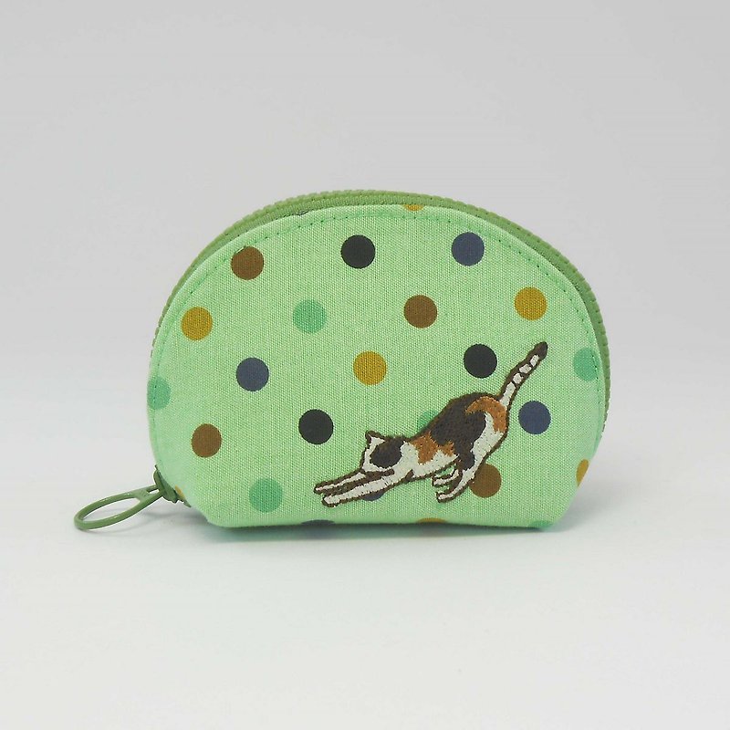 Embroidered Shell Small Coin Purse 02-Sanhua Cat 02 - Coin Purses - Cotton & Hemp Green