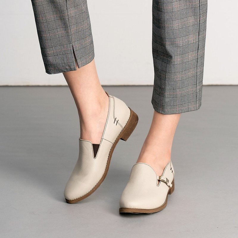 Printless lazy shoes - vanilla - Women's Oxford Shoes - Genuine Leather White